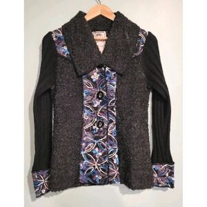 Mohair Wool Blend Artsy Embroidered Fitted Cardigan Sweater Vintage Concept S